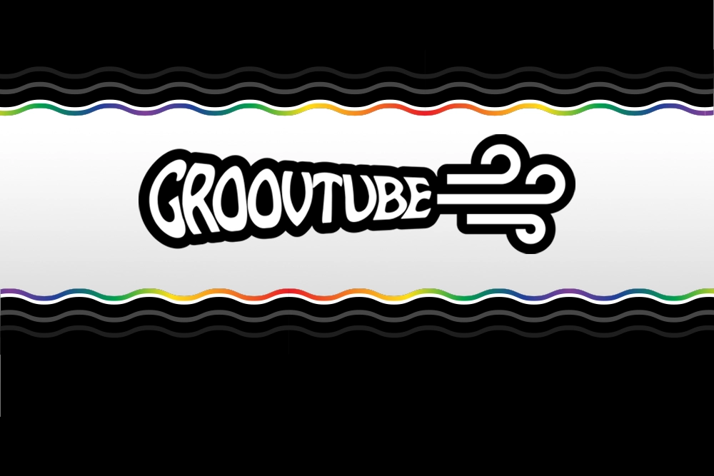Redesigned GroovTube logo on a rainbow wave band