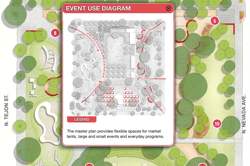 Interactive downtown park plan with an Event Use Diagram pop-up