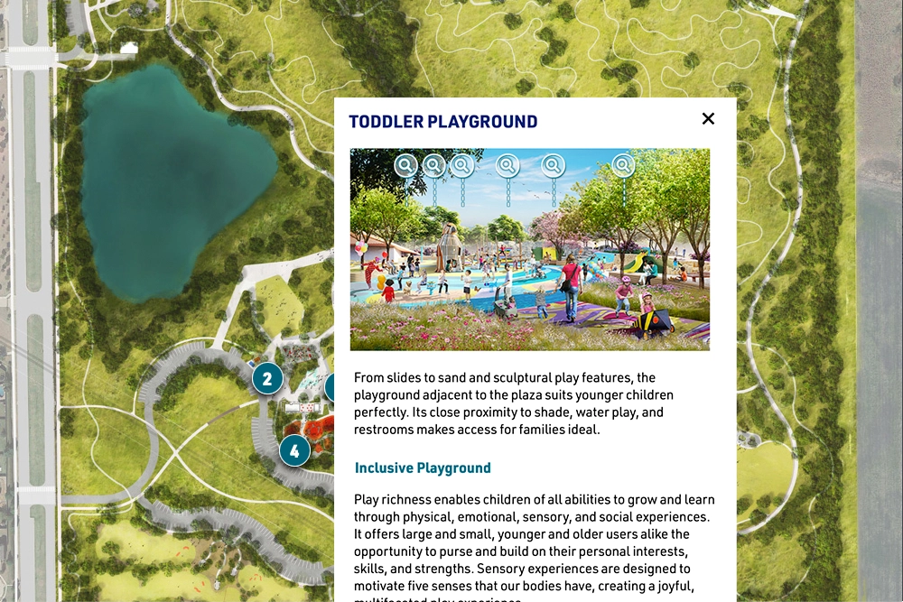 Interactive park map with a Toddler Playground info panel